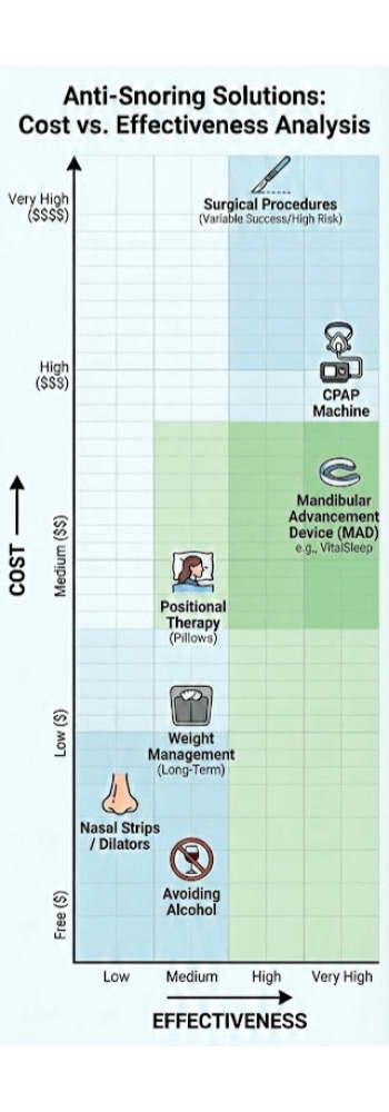 Anti-Snoring Solutions Comparison: Cost vs Effectivness Chart