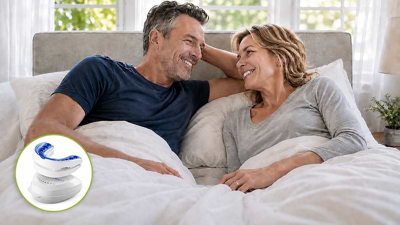 Happy couple resting together in bed after a quieter night