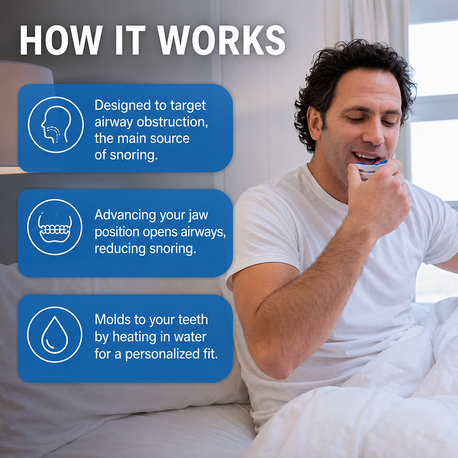 The VitalSleep mouthpiece on a bedside table