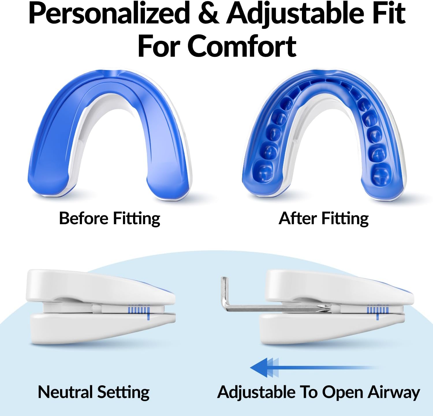 Snoring mouthpiece before and after the boil-and-bite molding process