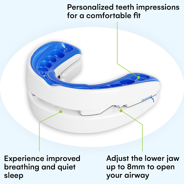 The lower tray of the VitalSleep mouthpiece advanced forward