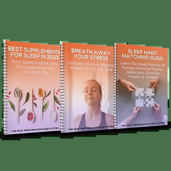 Three Peak Performance Sleep System eGuides covering supplements, breath work, and habits