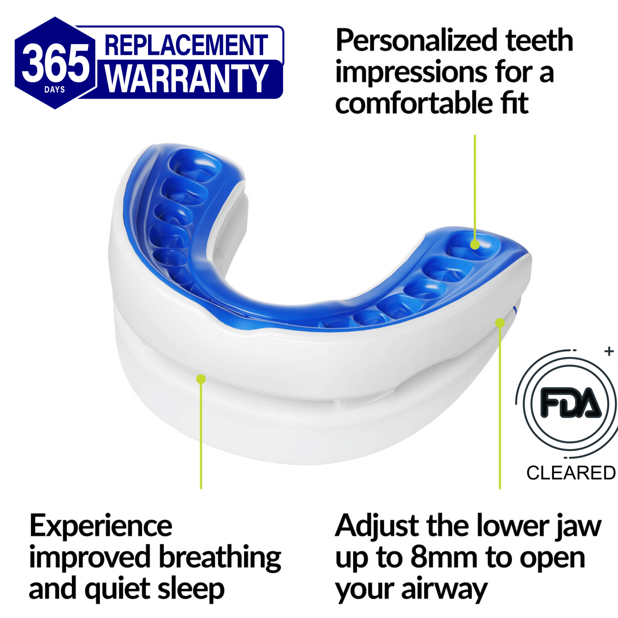 VitalSleep mouthpiece positioned in jaw for airway opening