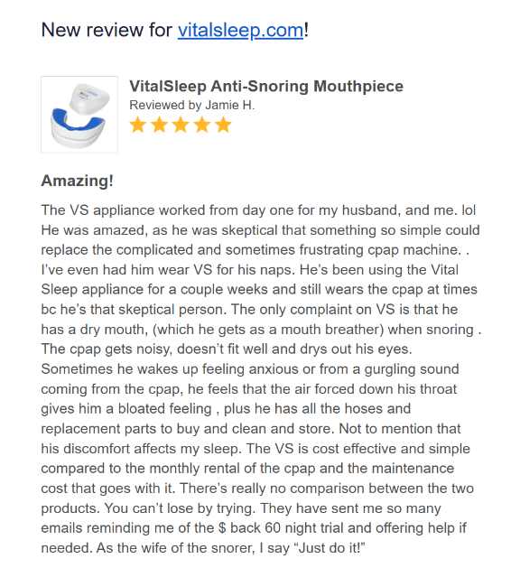 testimonial Adjustable oral appliance for snoring