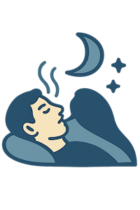 Illustration of person snoring while sleeping at night with moon and stars