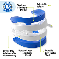 snoring device with labeled parts on a white background