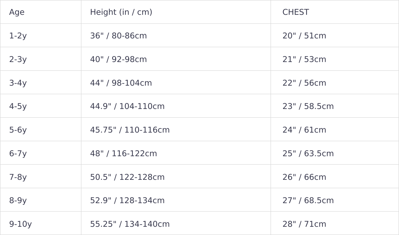 kids size guide