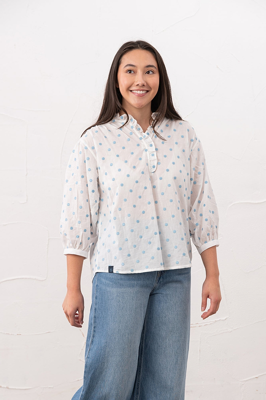 Thea Cotton Blouse - Blue Dot - Lighthouse