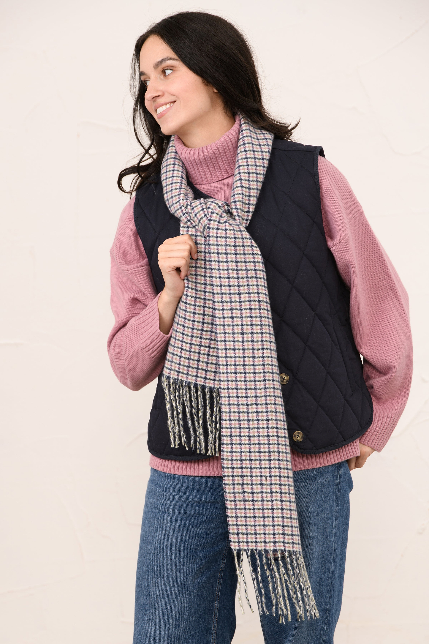 Heritage Scarf - Navy Pink Cocoa Check