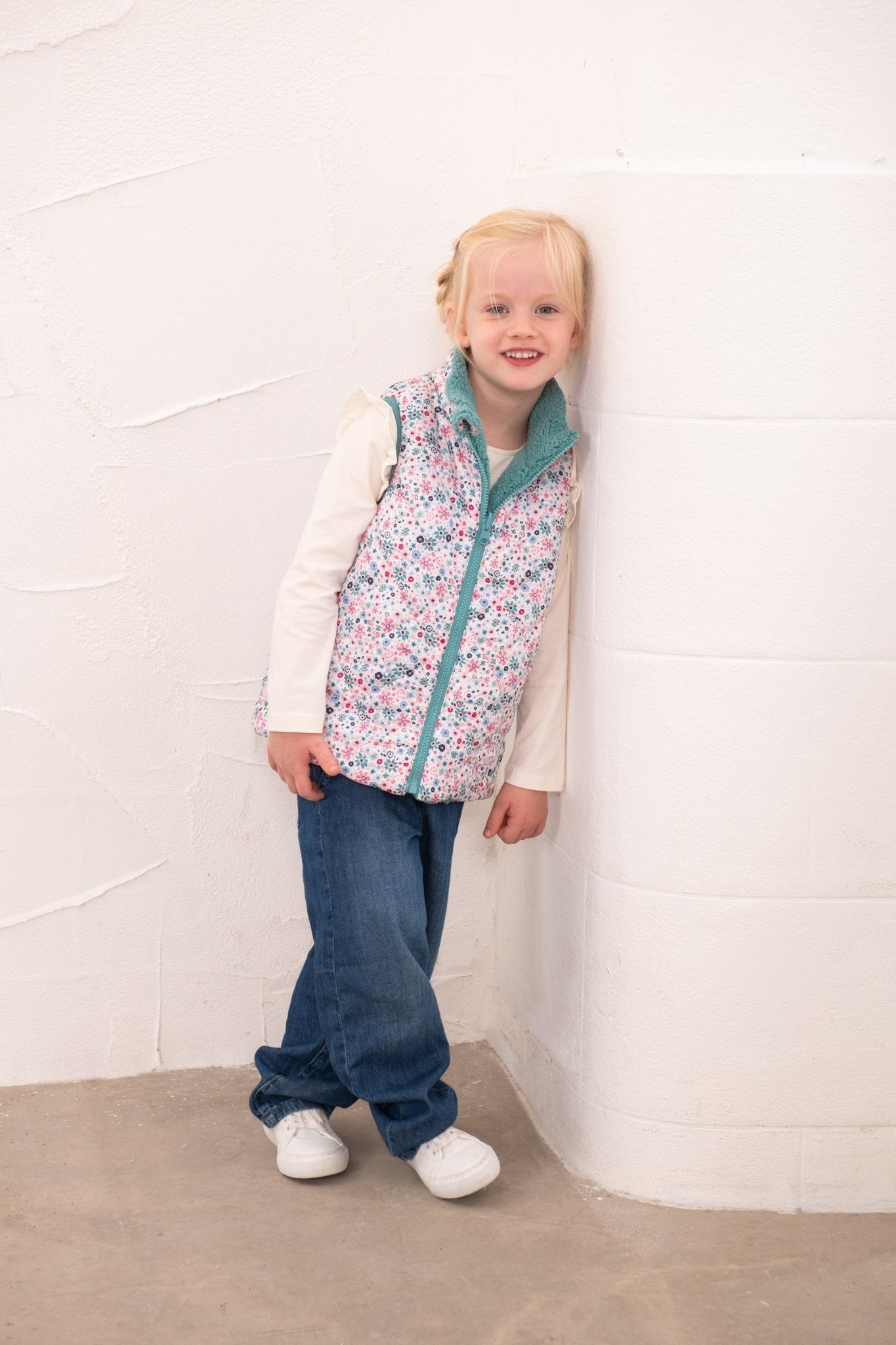 Amber Reversible Gilet - Teal Floral-Lighthouse