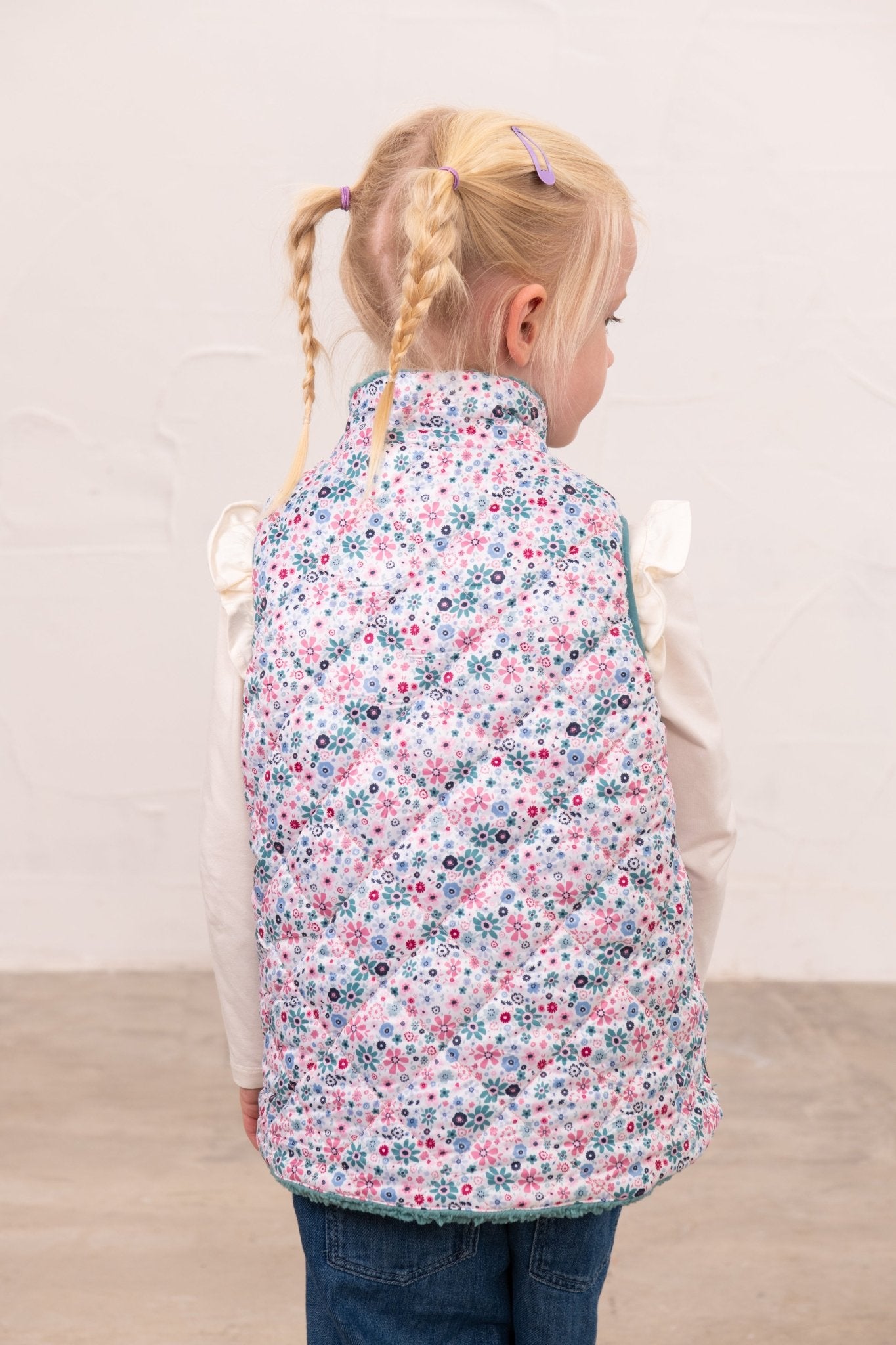Amber Reversible Gilet - Teal Floral-Lighthouse