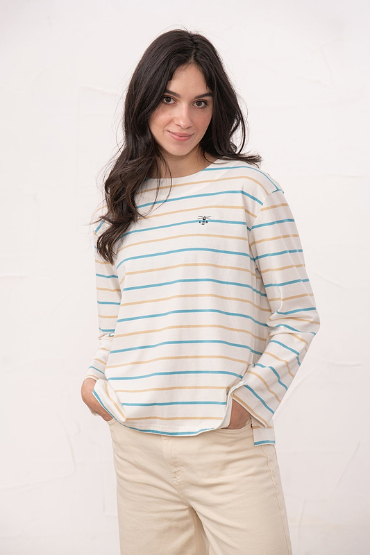 Causeway Breton Top - Blue Clay Stripe - Lighthouse