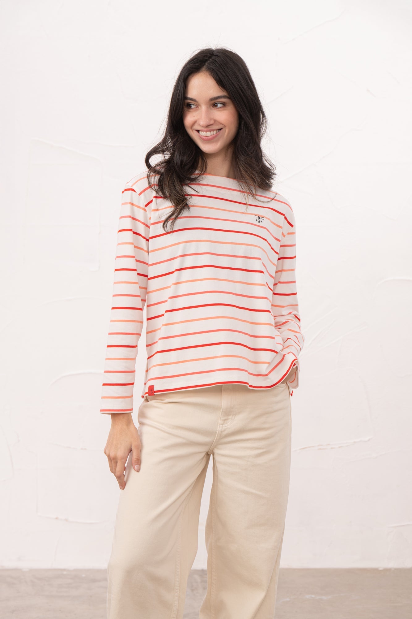 Causeway Breton Top - Coral Poppy Stripe - Lighthouse