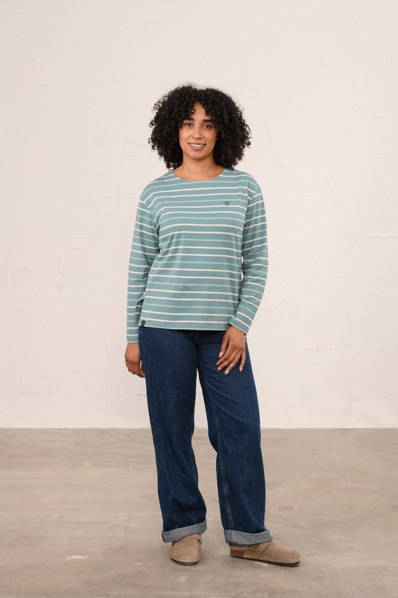 Causeway Breton Top - Duck Egg Pink Stripe-Lighthouse