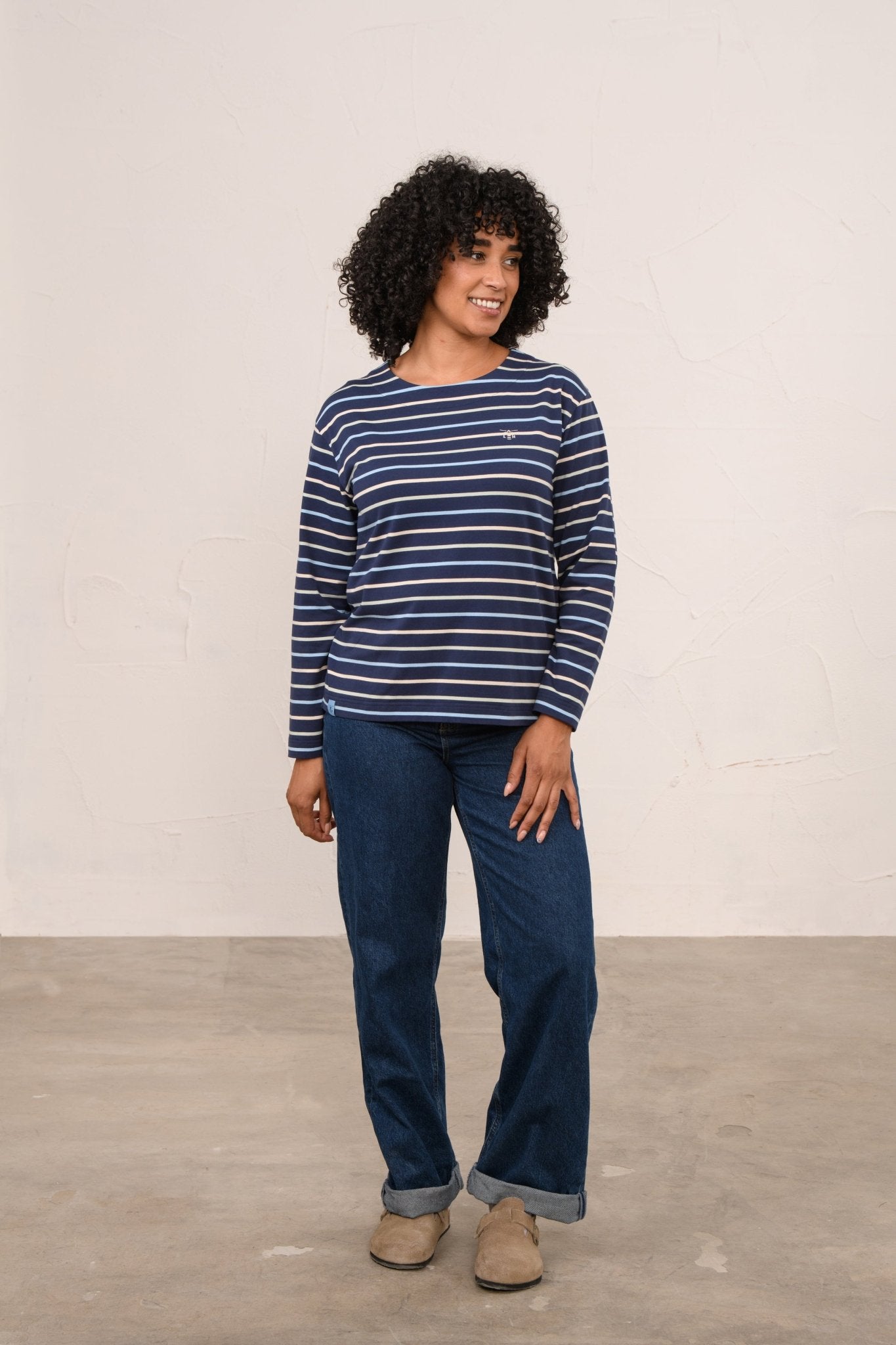Causeway Breton Top - Navy Sage Blue Stripe-Lighthouse