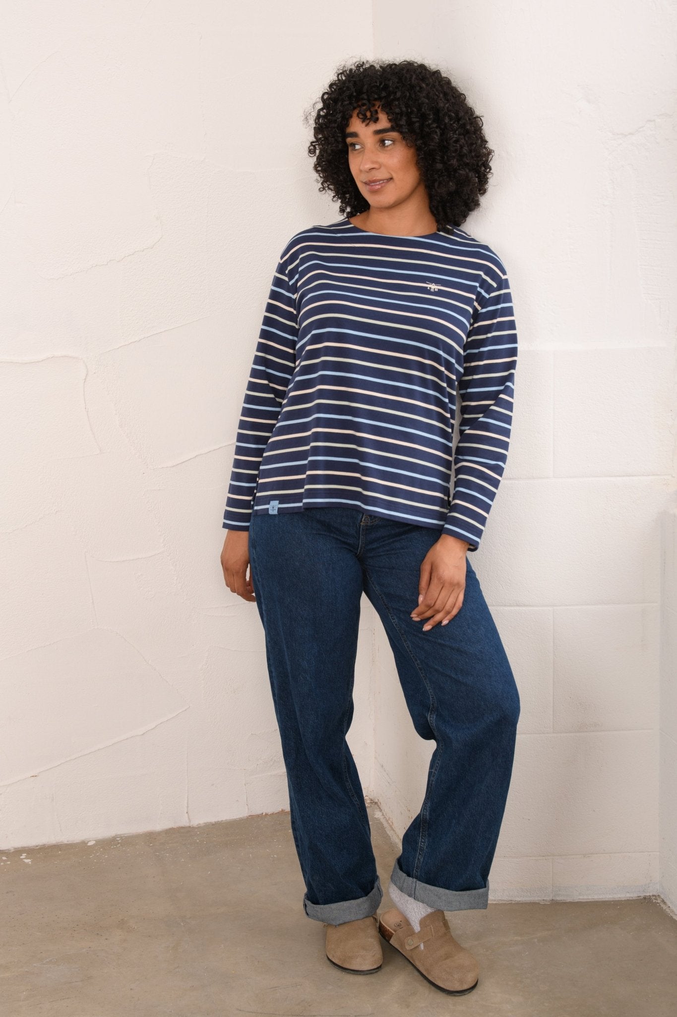 Causeway Breton Top - Navy Sage Blue Stripe-Lighthouse