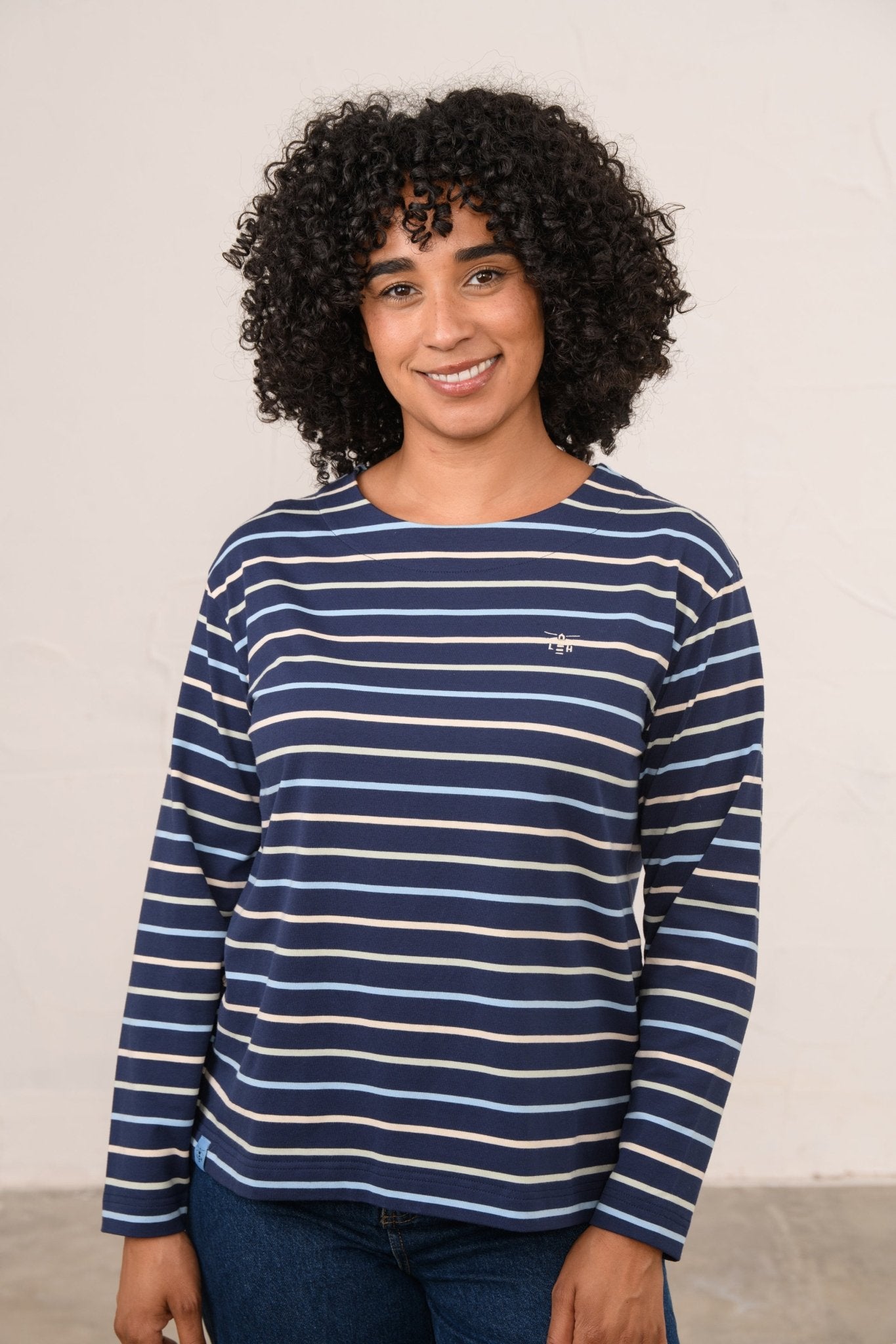 Causeway Breton Top - Navy Sage Blue Stripe-Lighthouse