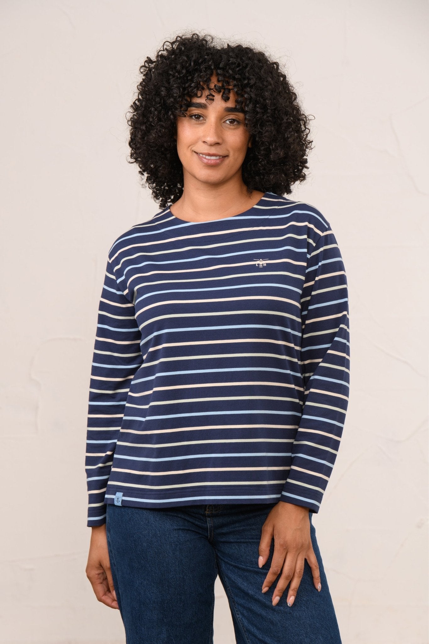 Causeway Breton Top - Navy Sage Blue Stripe-Lighthouse