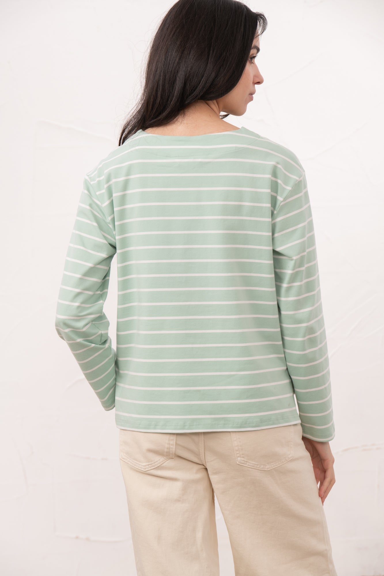 Causeway Breton Top - Soft Pistachio Stripe - Lighthouse