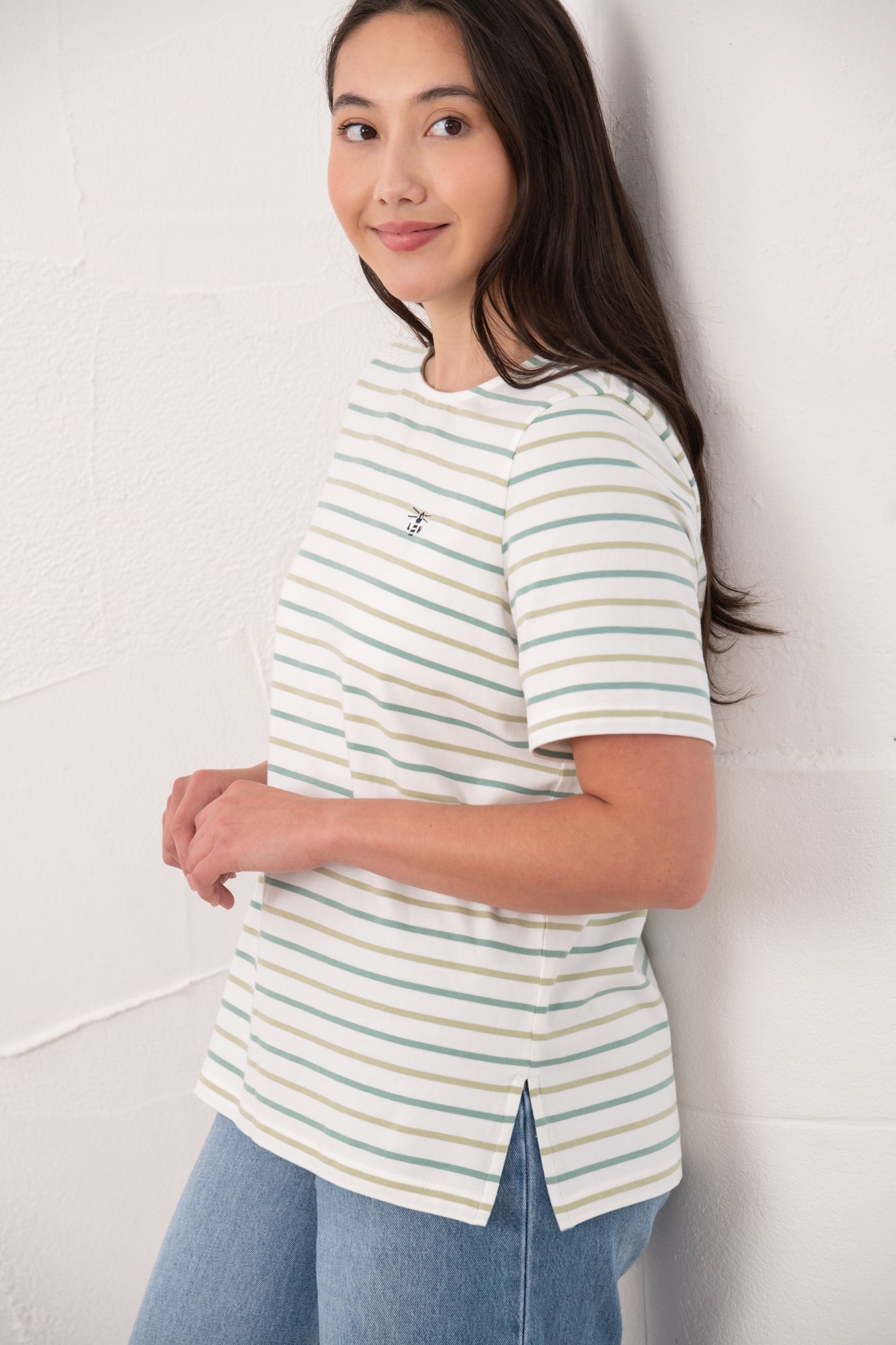 Causeway Tee - Pistachio Basil Stripe - Lighthouse
