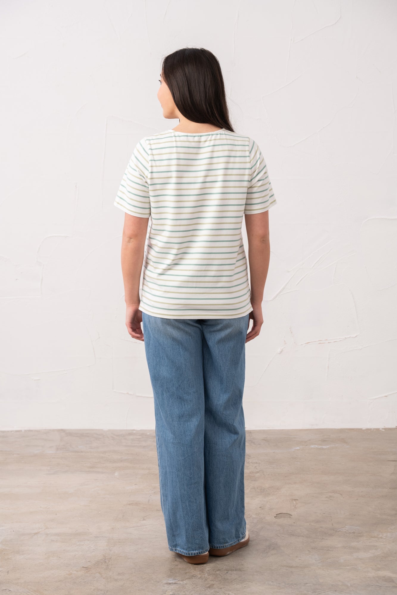 Causeway Tee - Pistachio Basil Stripe - Lighthouse