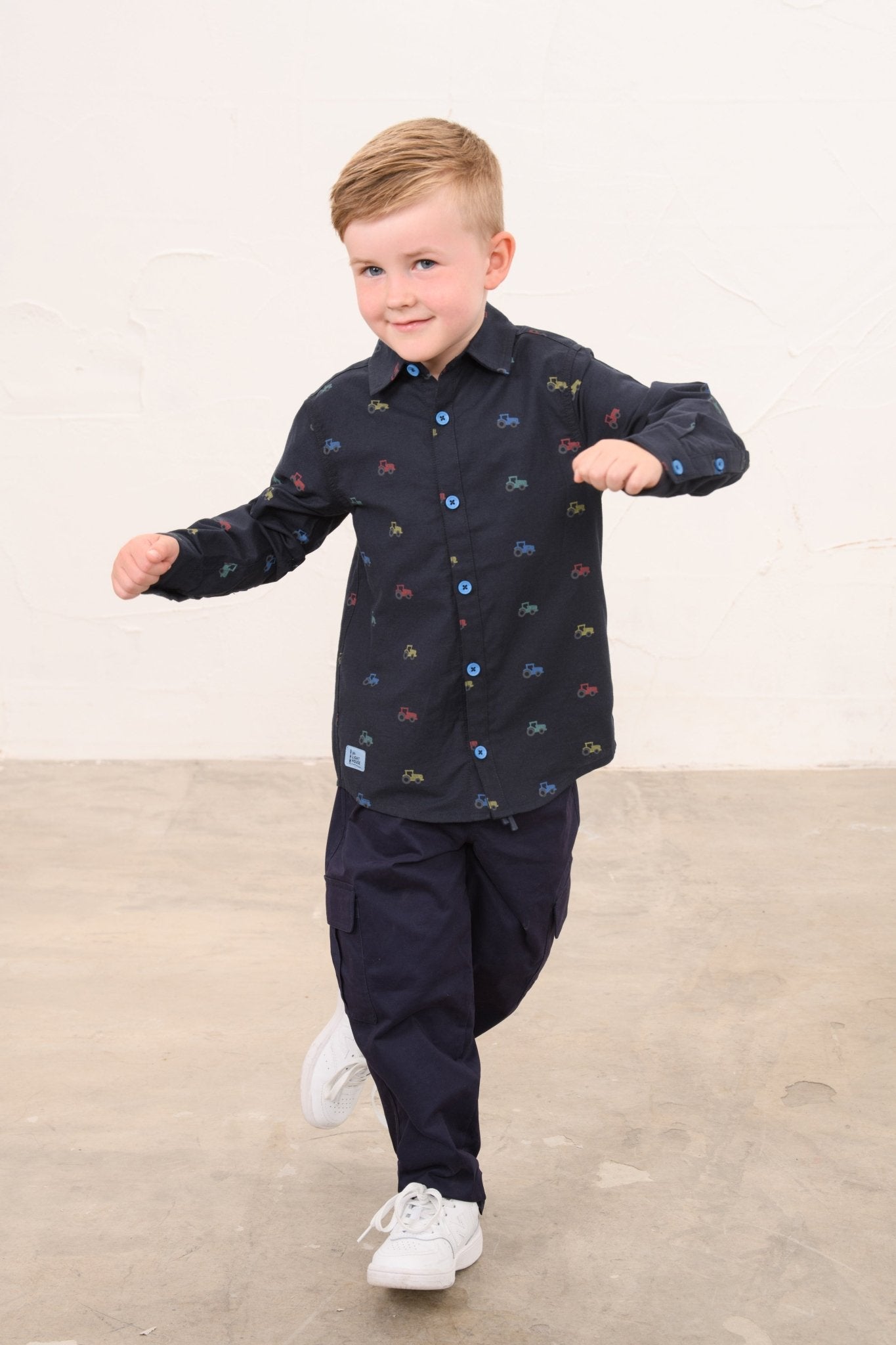 Charlie Shirt - Navy Tractor Print-Lighthouse
