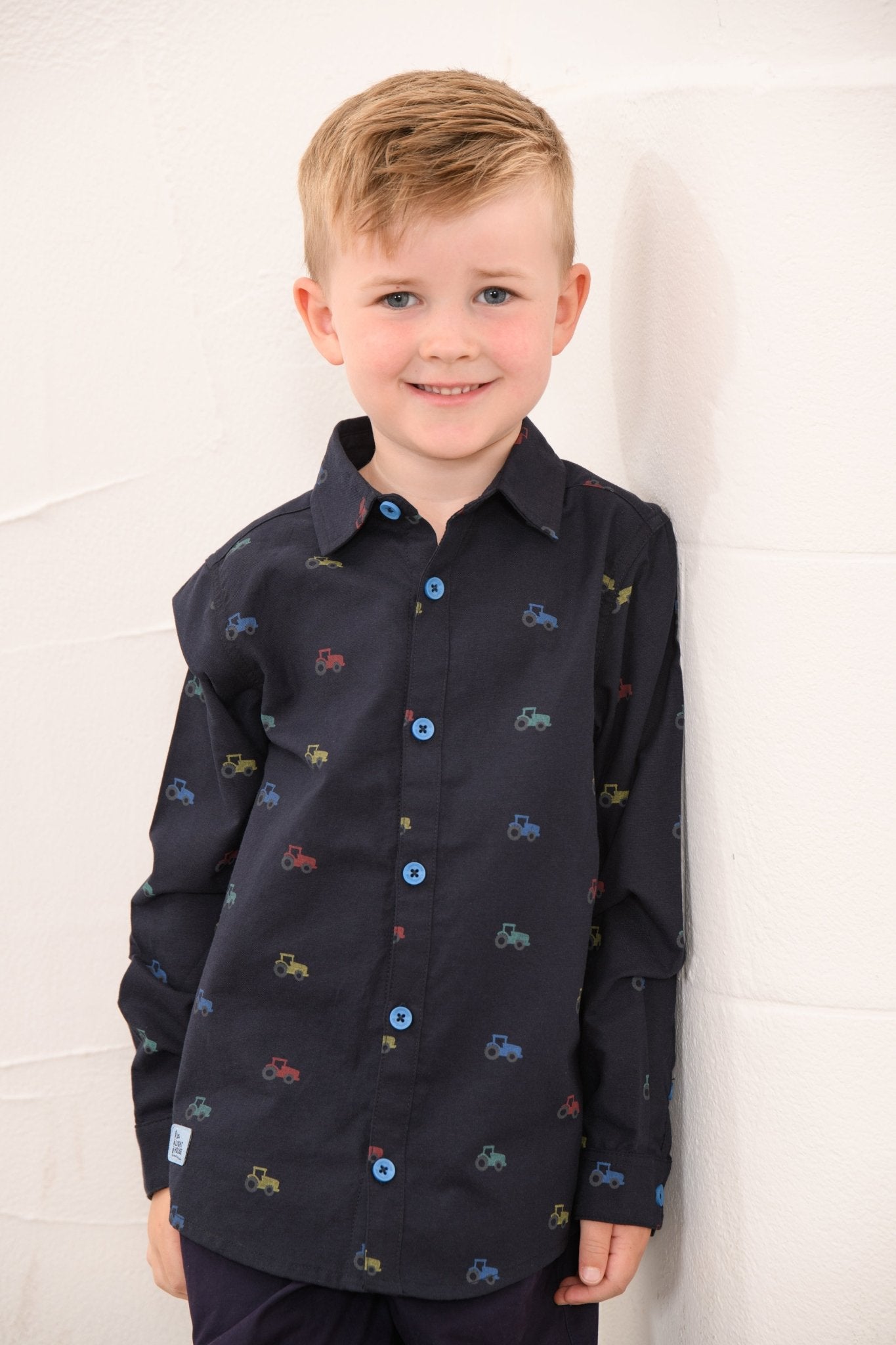 Charlie Shirt - Navy Tractor Print-Lighthouse