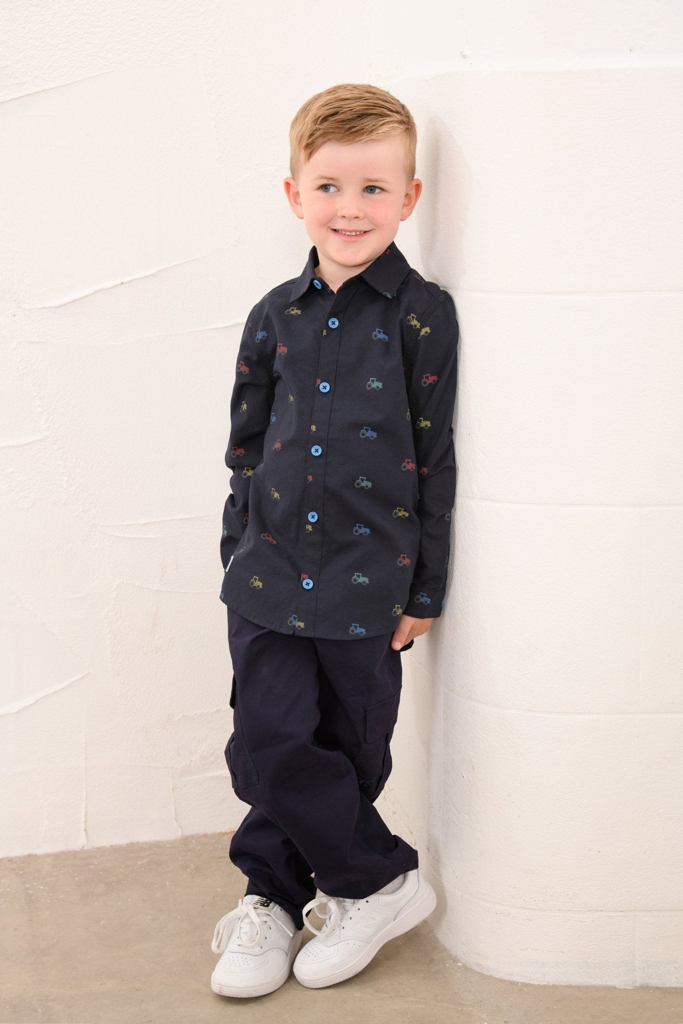 Charlie Shirt - Navy Tractor Print-Lighthouse