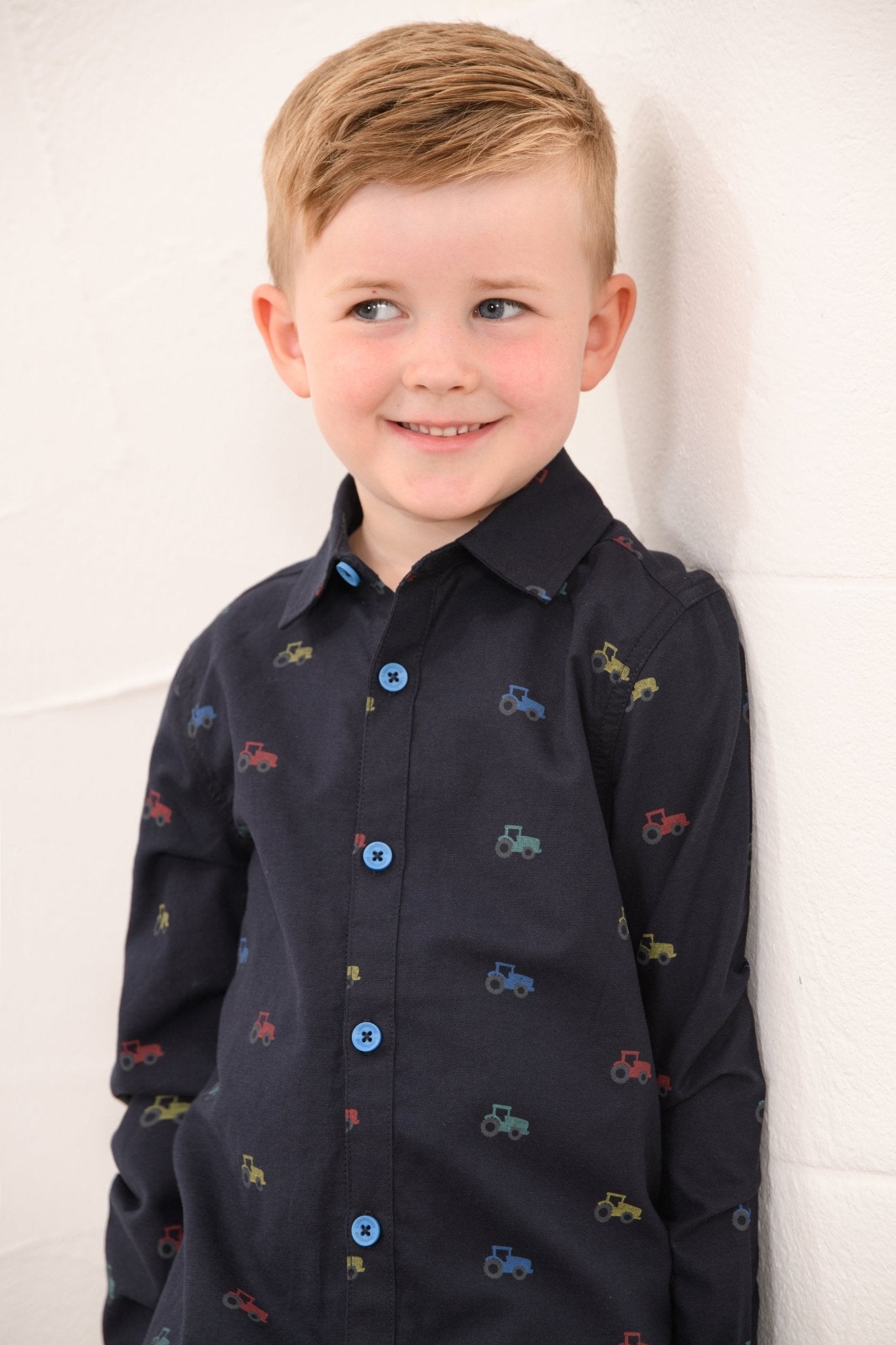 Charlie Shirt - Navy Tractor Print-Lighthouse