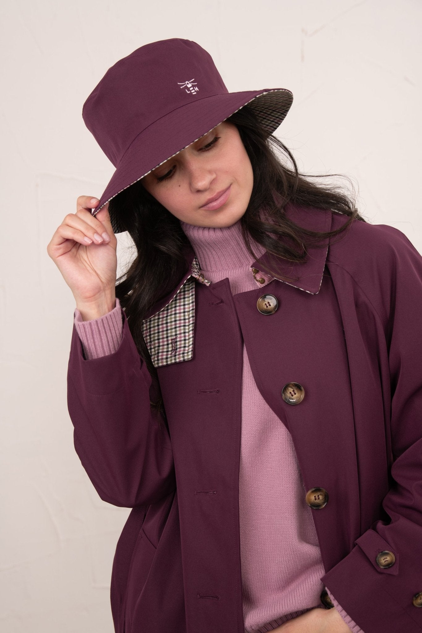 Edie Reversible Rain Hat - Damson-Lighthouse