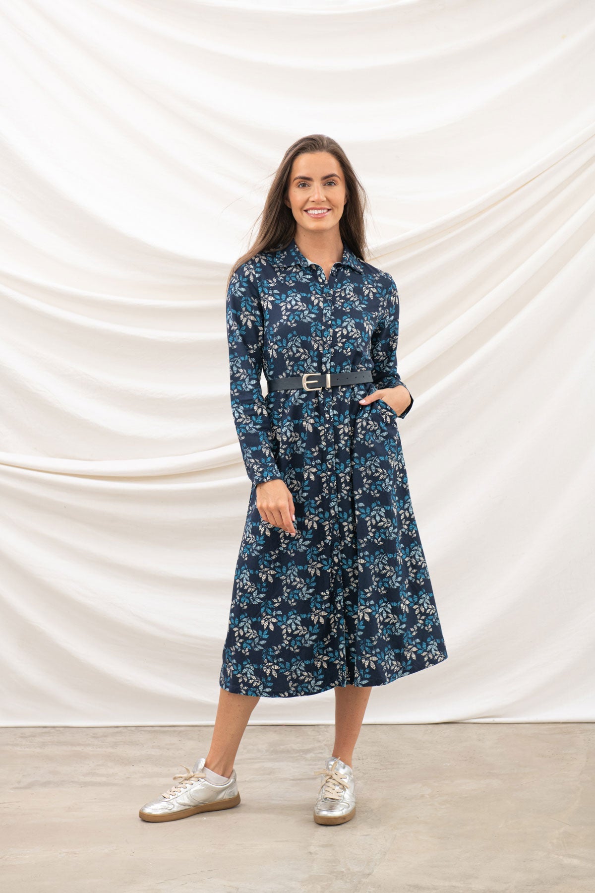 white christmas dresses Blu Viscose and Cotton Mid Long Dress – SEYMAYKA