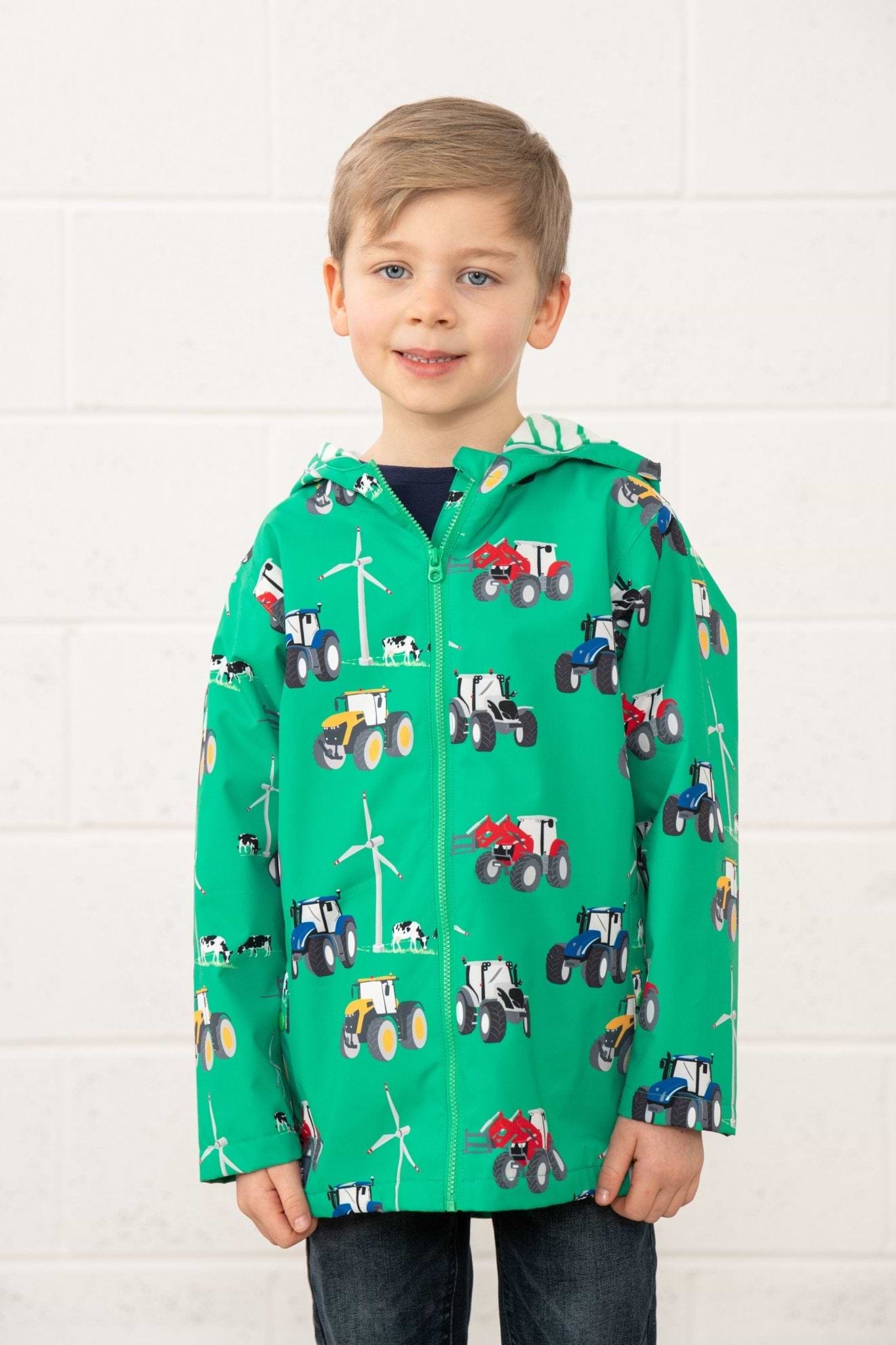 Ethan. Boys' Waterproof Jacket - Wind Turbine Print | Lighthouse