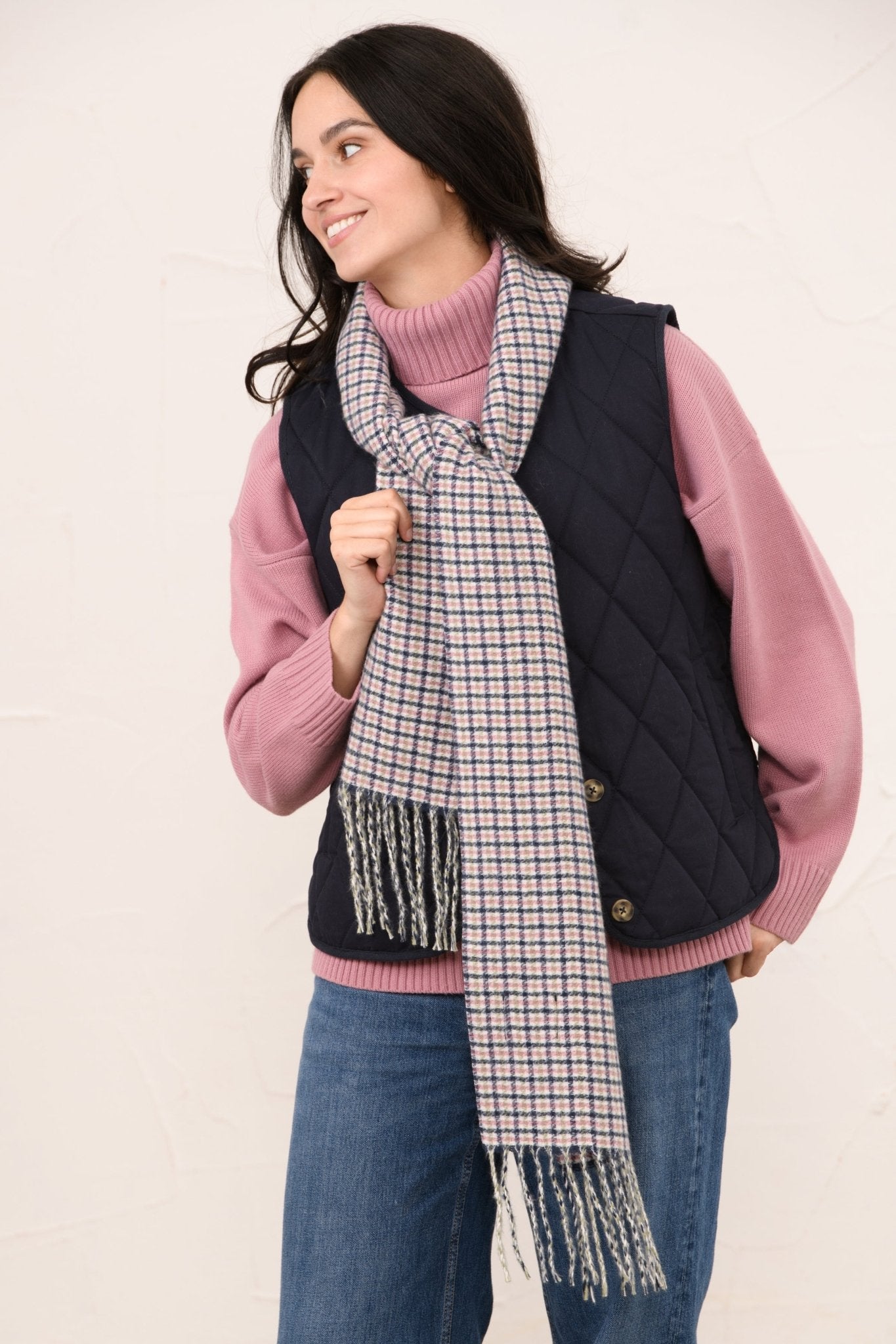Heritage Scarf - Navy Pink Cocoa Check-Lighthouse