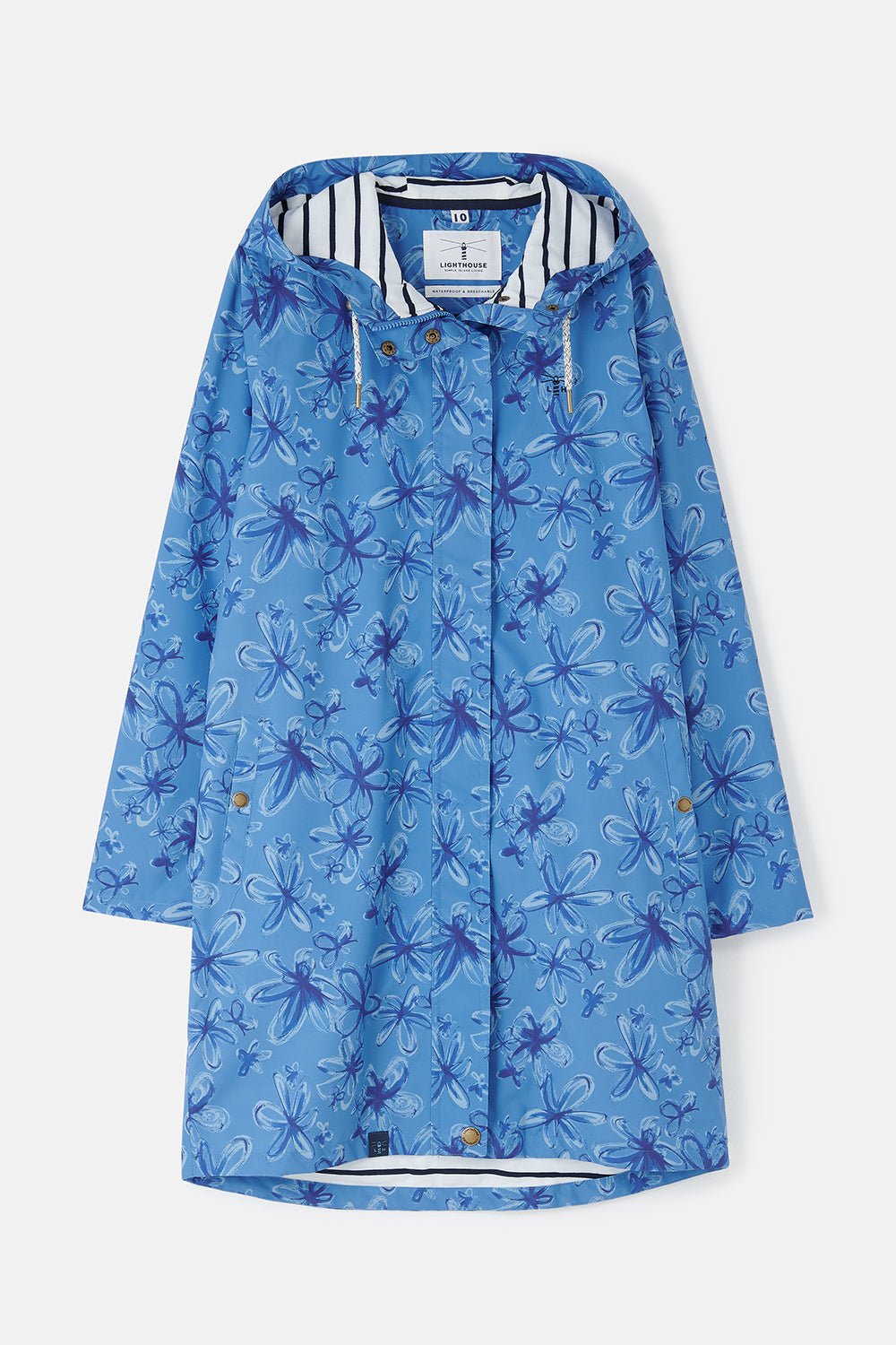 Long Beachcomber Jacket - Marine Blue Floral-Lighthouse