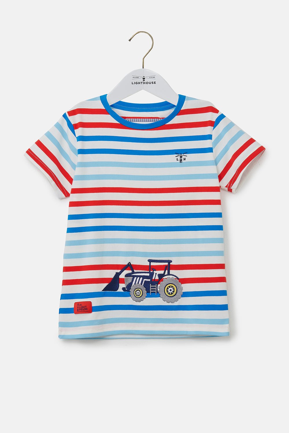 Oliver Short Sleeve Top - Red Blue Stripe Tractor - Lighthouse
