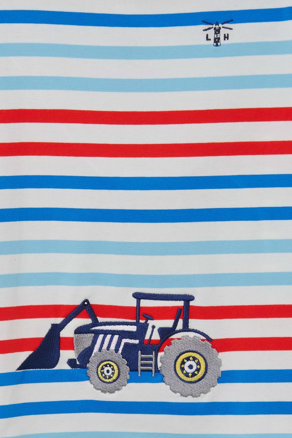 Oliver Short Sleeve Top - Red Blue Stripe Tractor - Lighthouse