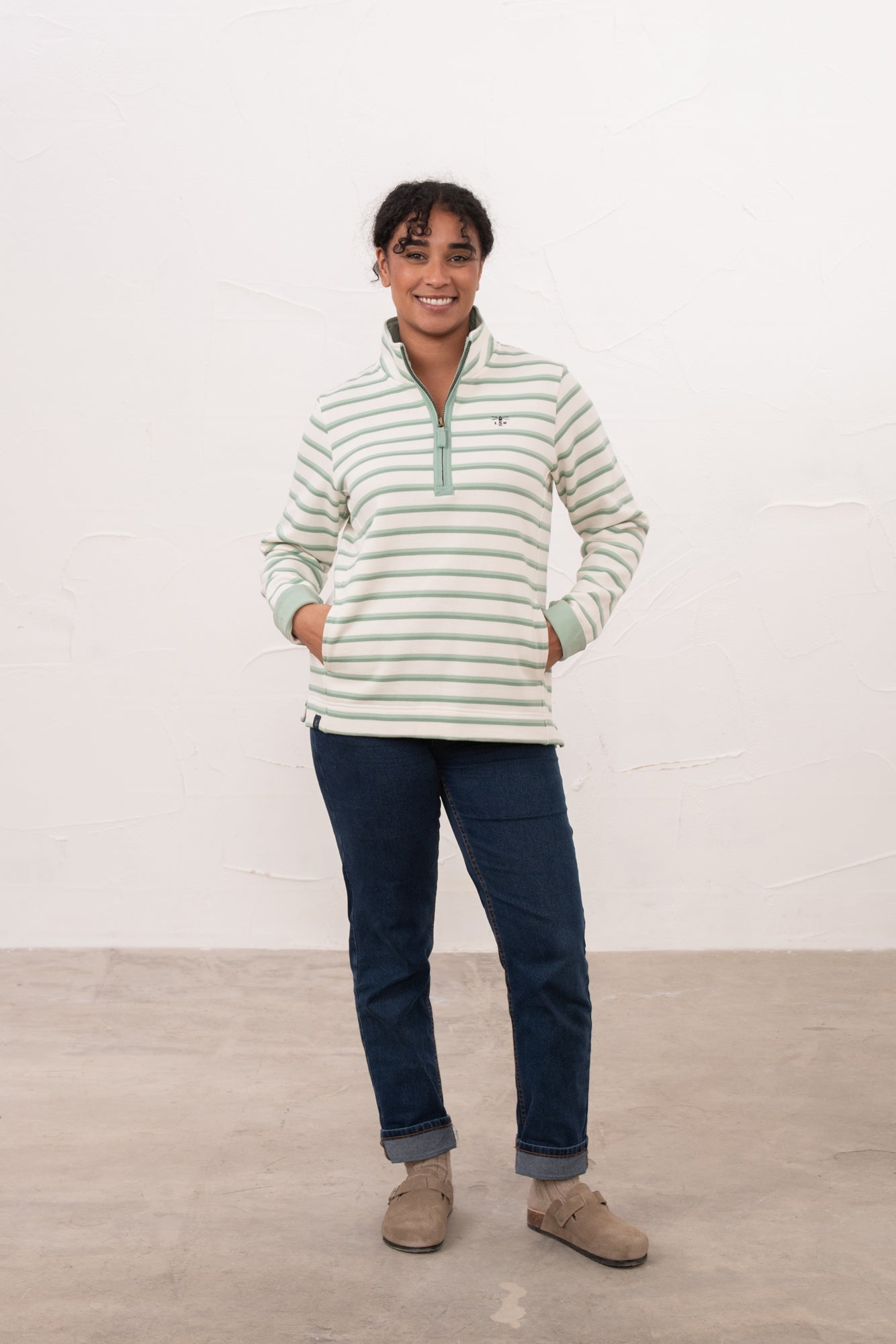 Shore Sweatshirt - Pistachio Basil Stripe - Lighthouse