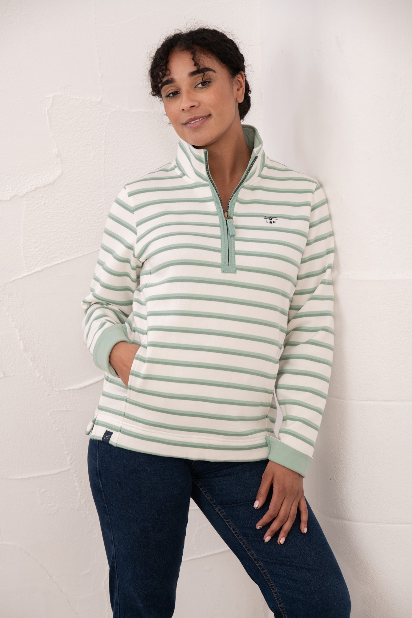 Shore Sweatshirt - Pistachio Basil Stripe - Lighthouse