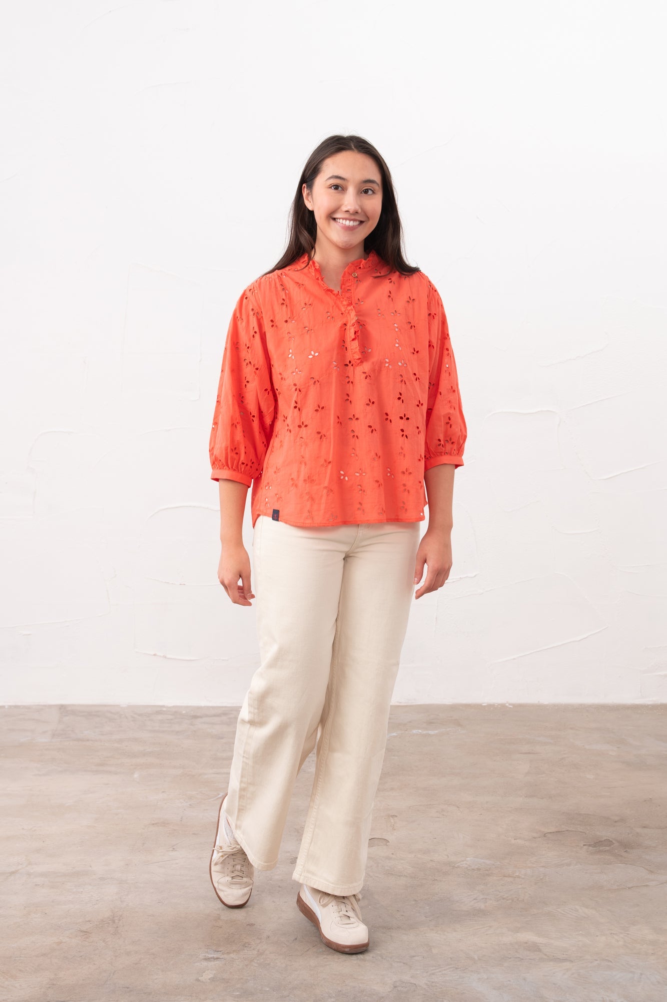 Thea Cotton Blouse - Coral Broderie Anglaise - Lighthouse