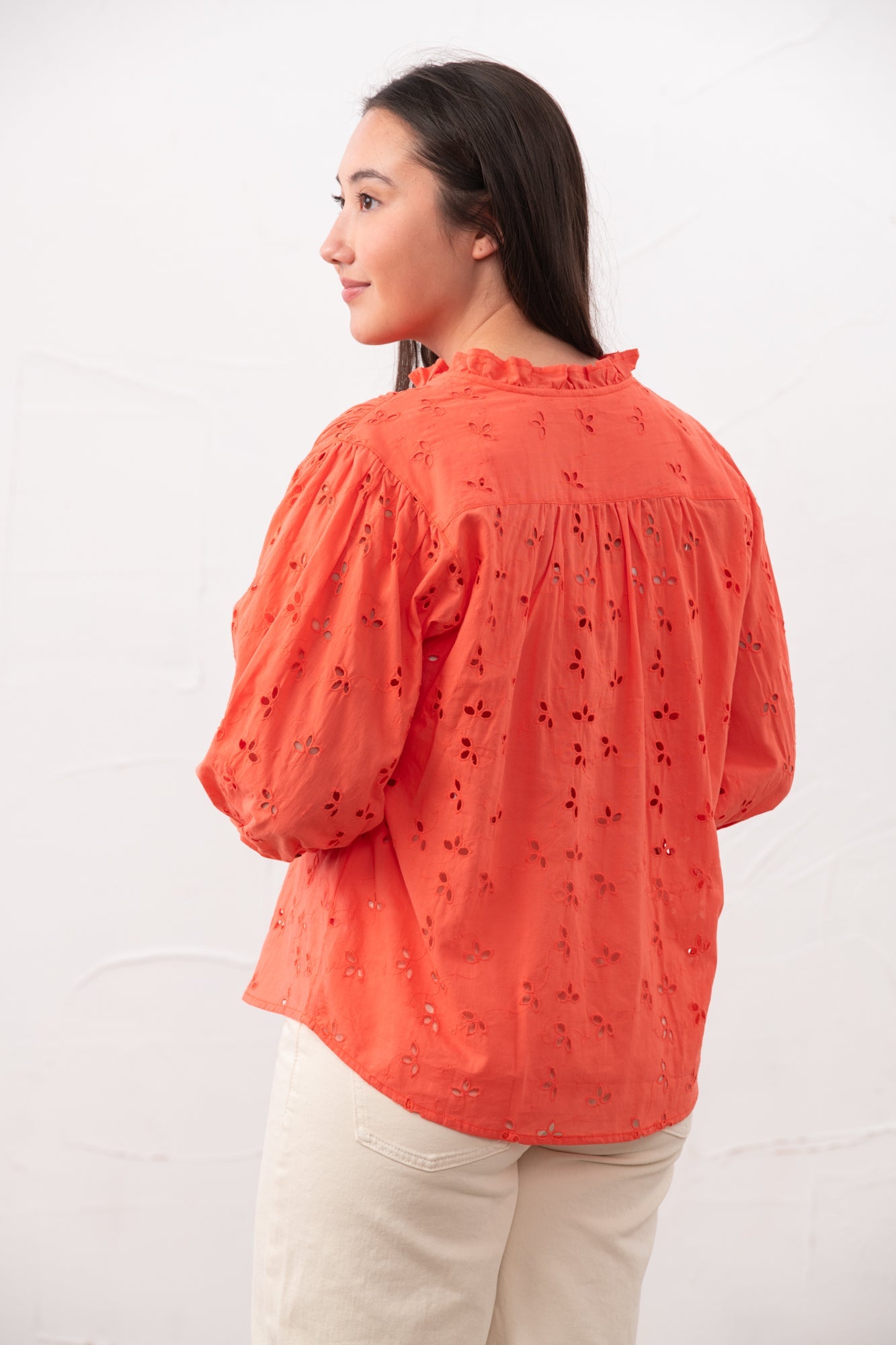Thea Cotton Blouse - Coral Broderie Anglaise - Lighthouse