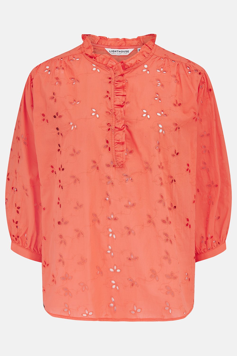 Thea Cotton Blouse - Coral Broderie Anglaise - Lighthouse