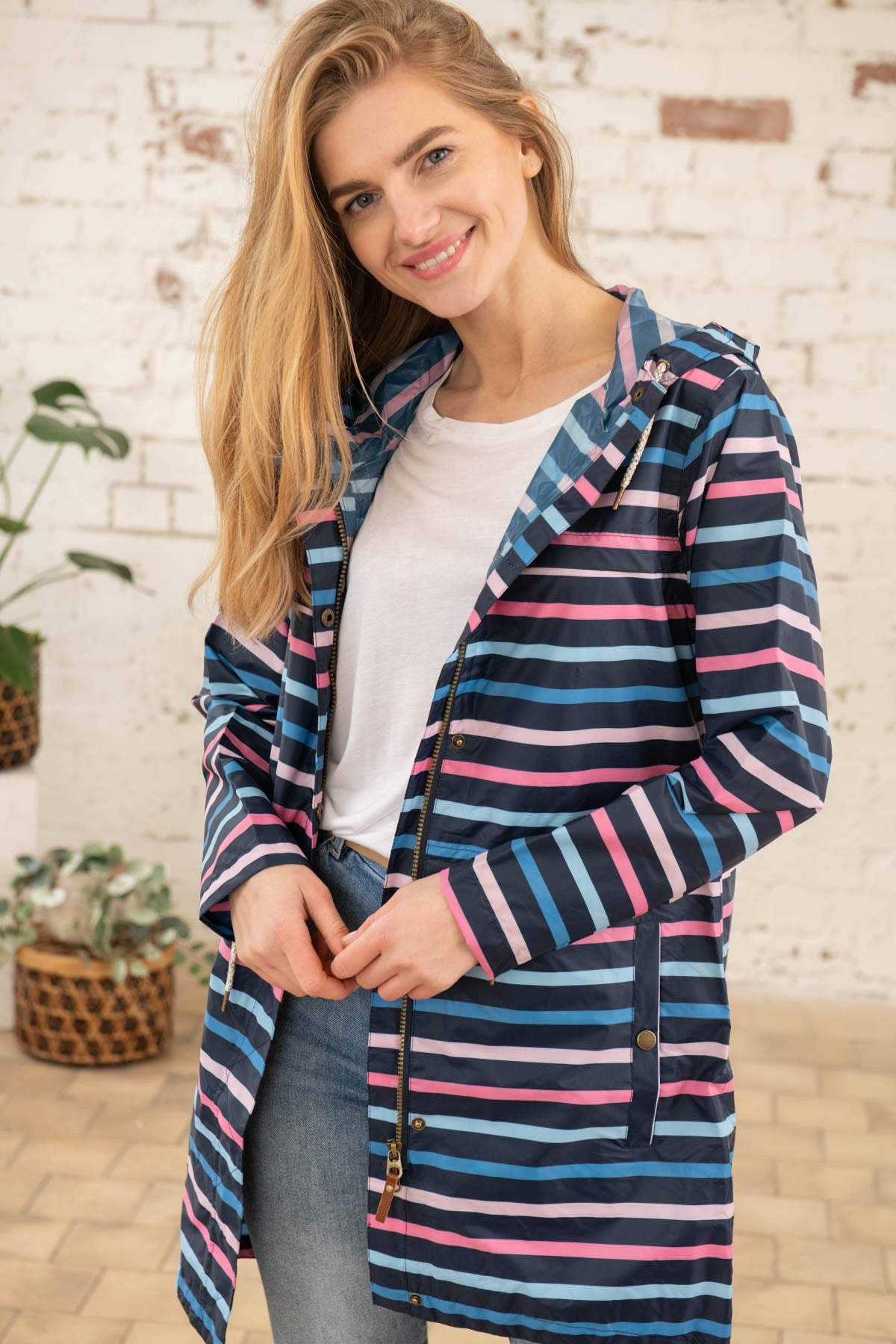 Cara Rain Parka - Blue Pink Stripe-Lighthouse