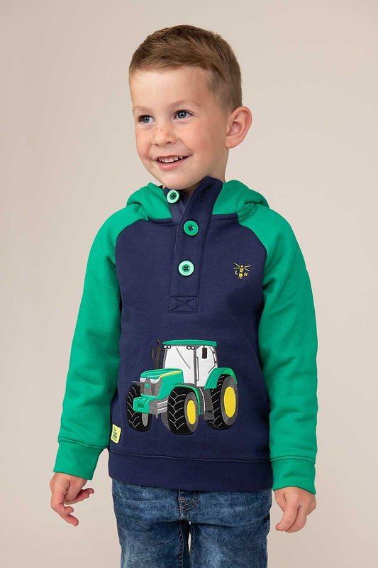 Jack Hoodie - Green Tractor Appliqué - Lighthouse