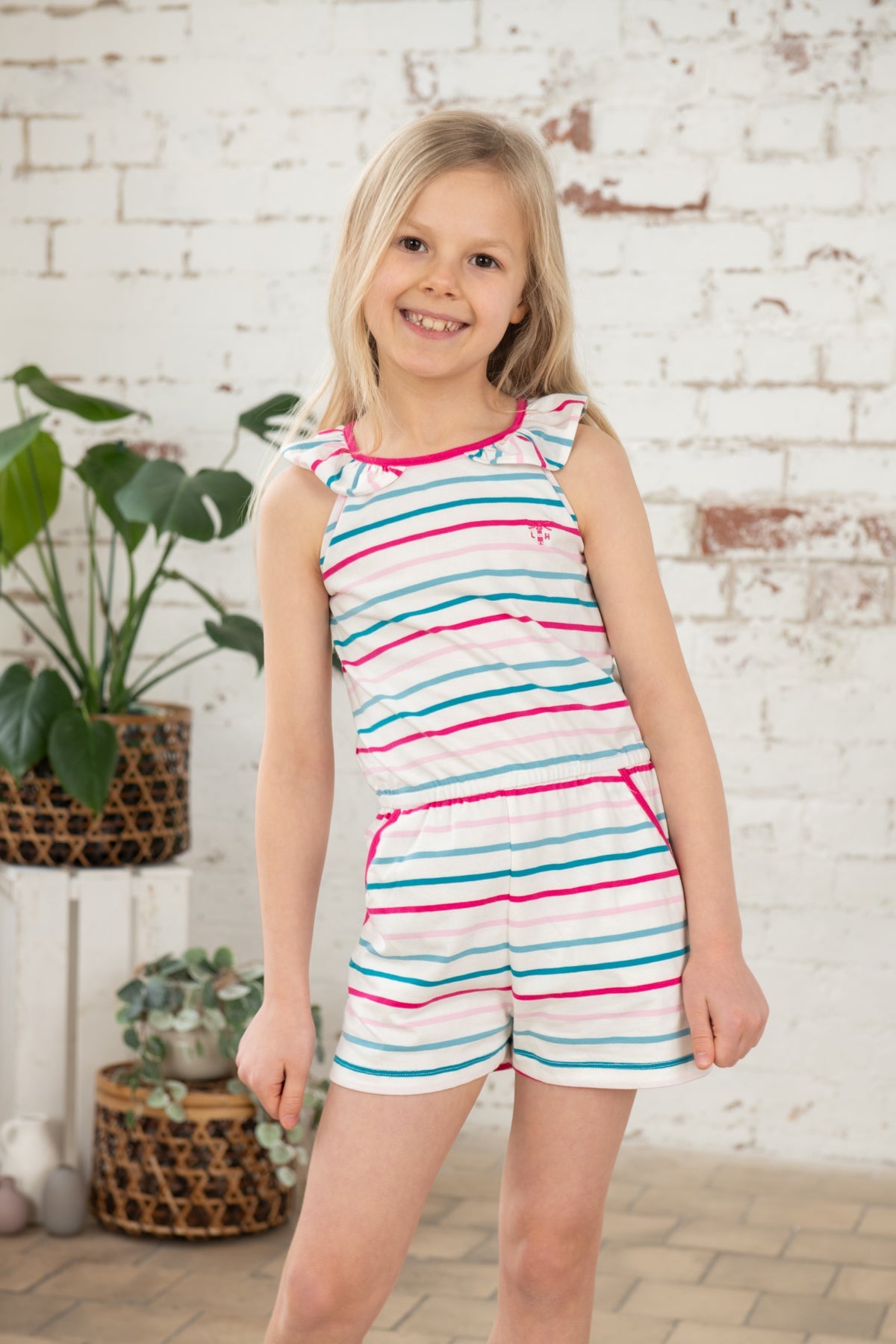 Penelope Playsuit - Teal Pink Stripe-Lighthouse