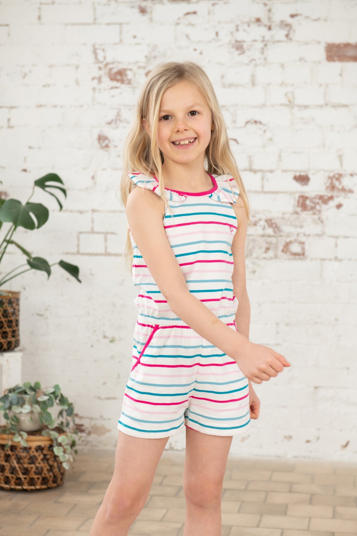 Penelope Playsuit - Teal Pink Stripe-Lighthouse