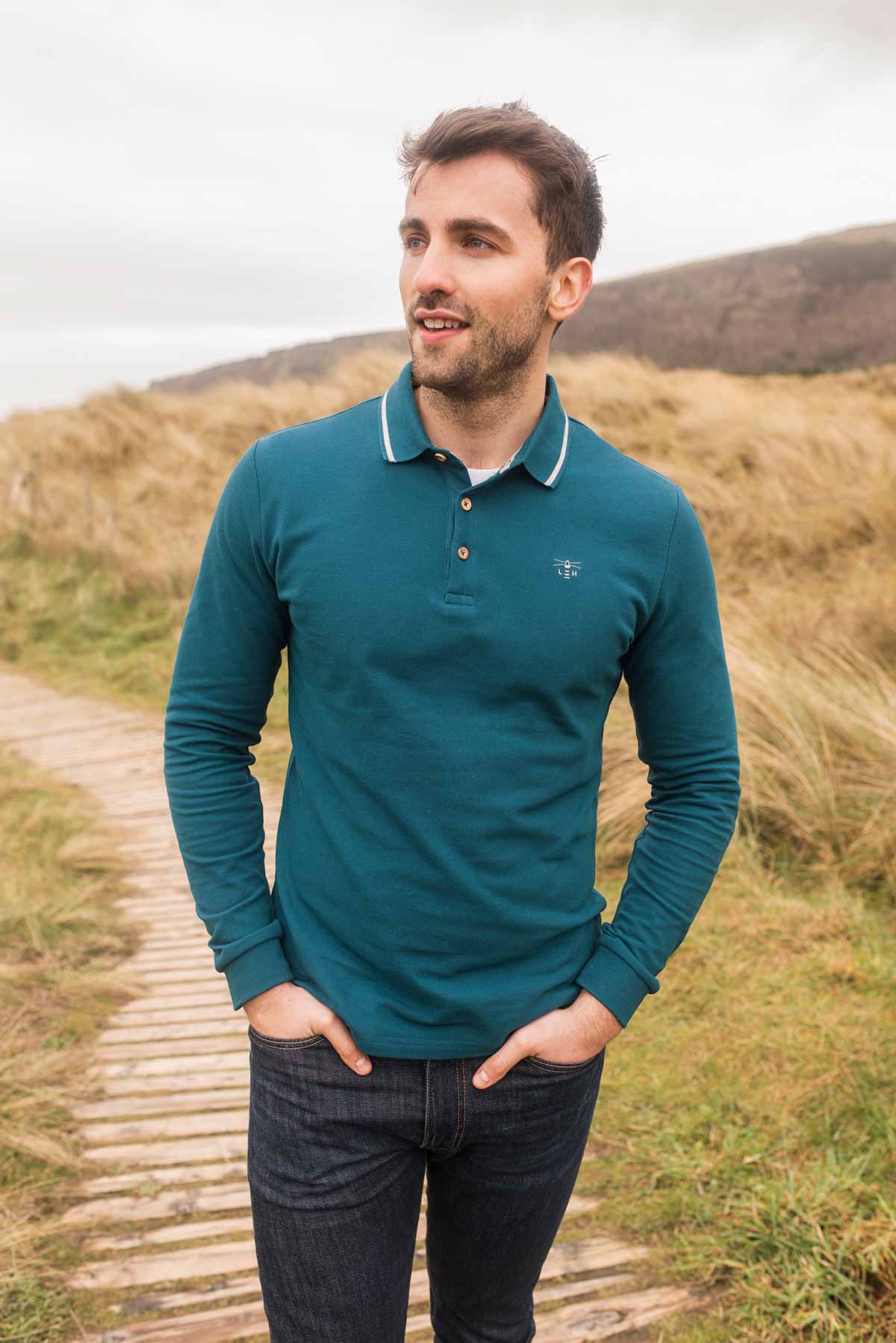 Pier Long Sleeve Polo - Blue Steel - Lighthouse