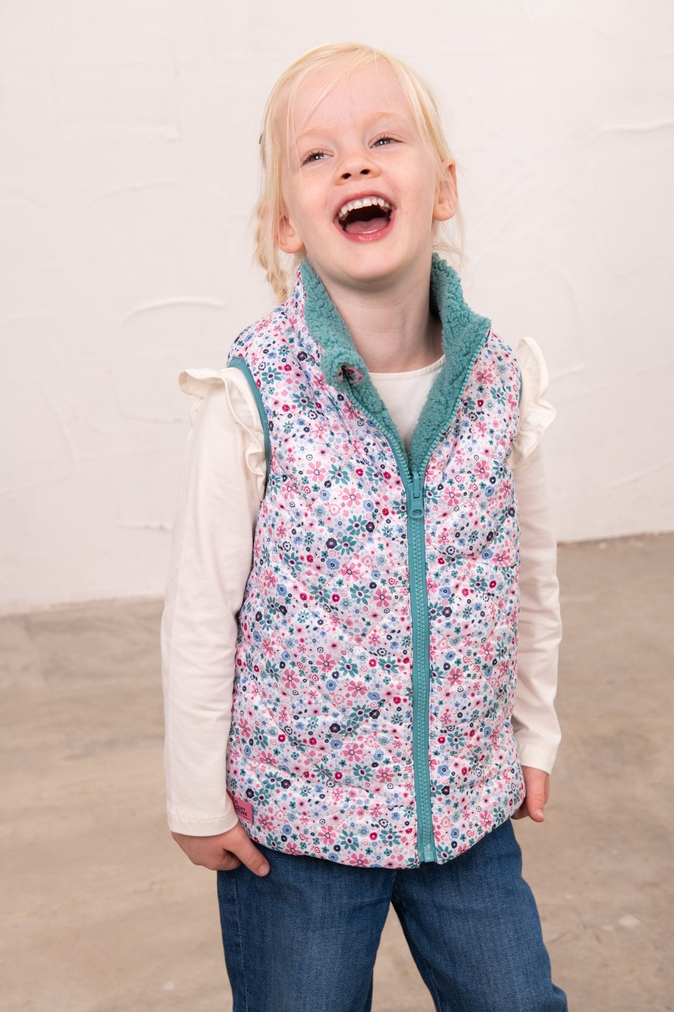 Amber Reversible Gilet - Teal Floral-Lighthouse