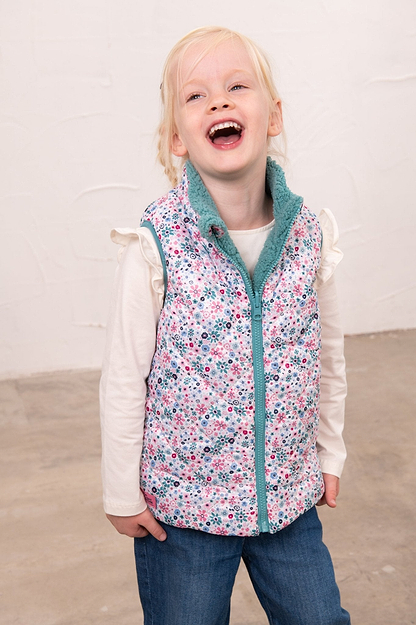 Amber Reversible Gilet - Teal Floral-Lighthouse