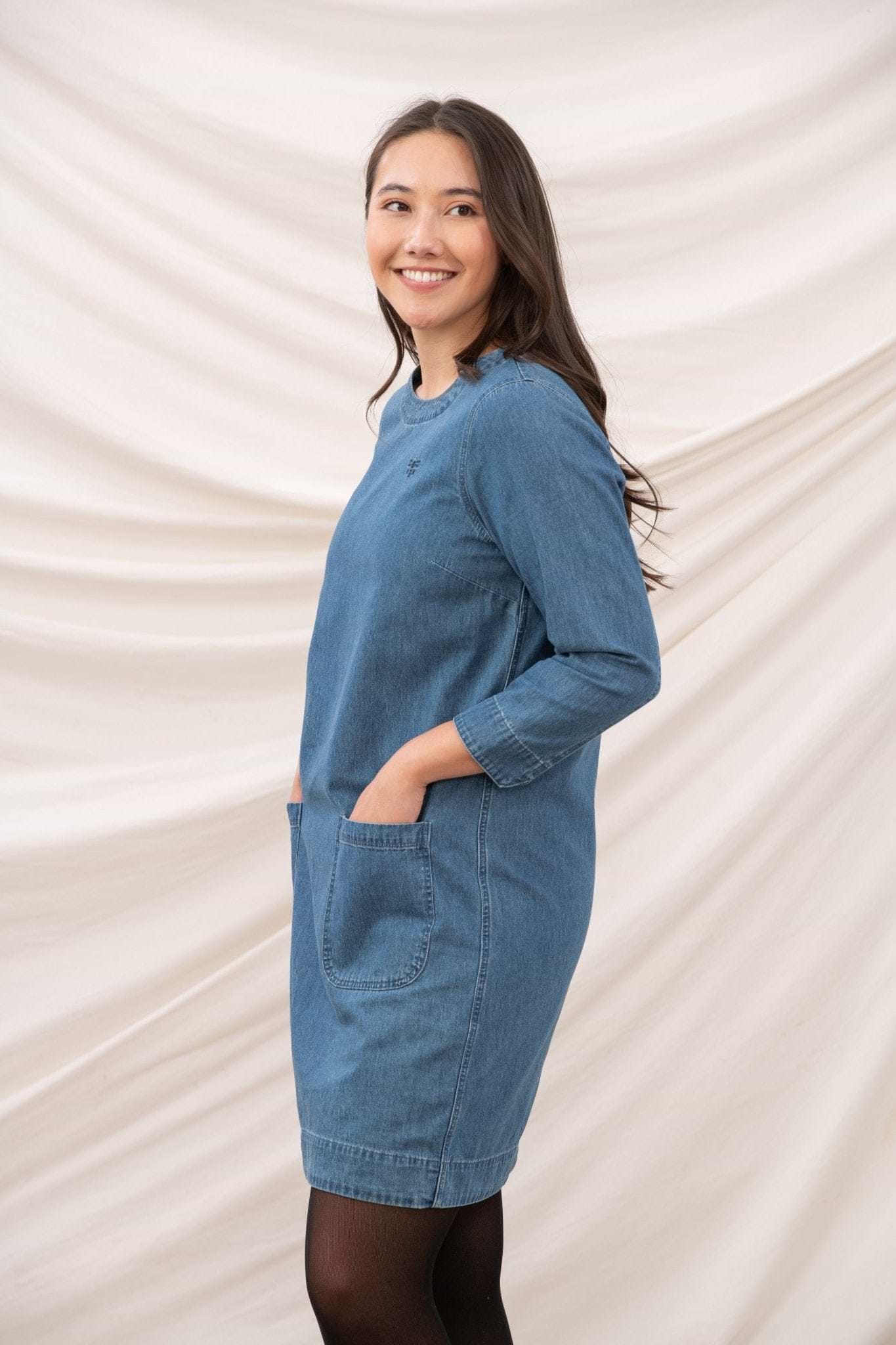 denim dress women uk Women's Sleeveless V-Neck Denim Dress With Buttons