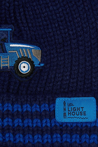 Bobbie Bobble Hat - Blue Tractor Striped - Lighthouse